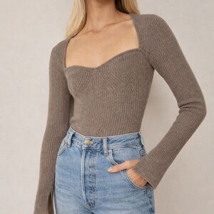 Reformation Glenna Cashmere Gray Heartneck Long Sleeve Sweater L